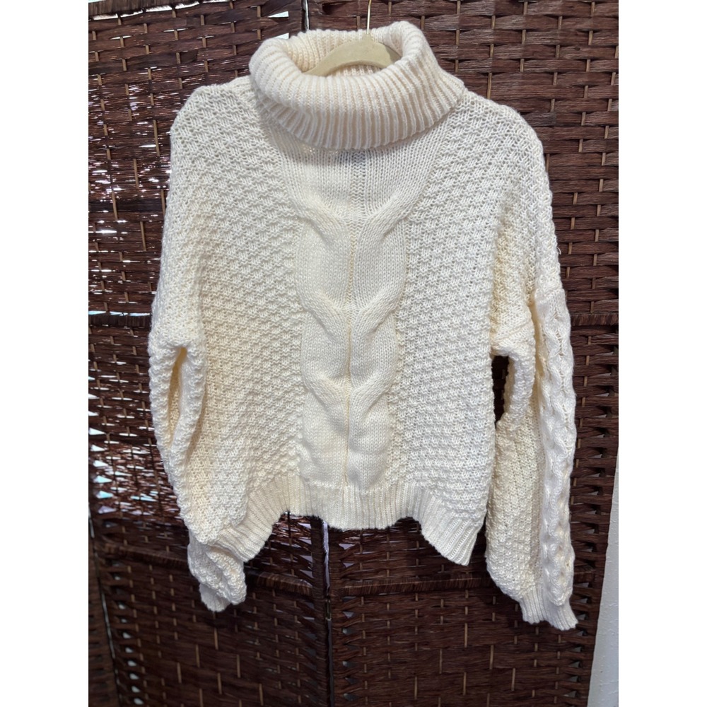 Woven Heart Cream Cable Knit Turtleneck Sweater Women's XL‎ Cozy Chunky Knit